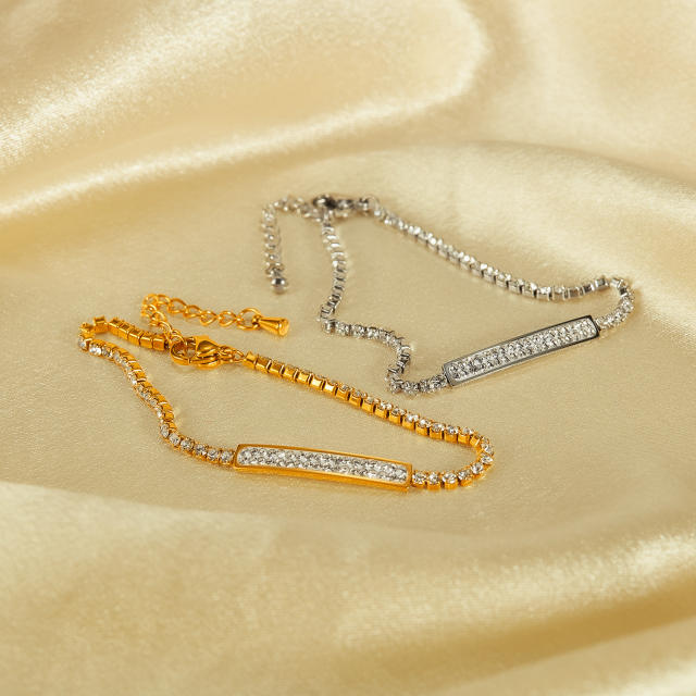 Delicate diamond tennis chain stainless steel bracelet for women