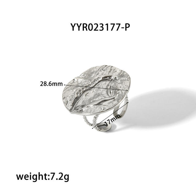 18KG unique fold pattern geometric stainless steel earrings rings set