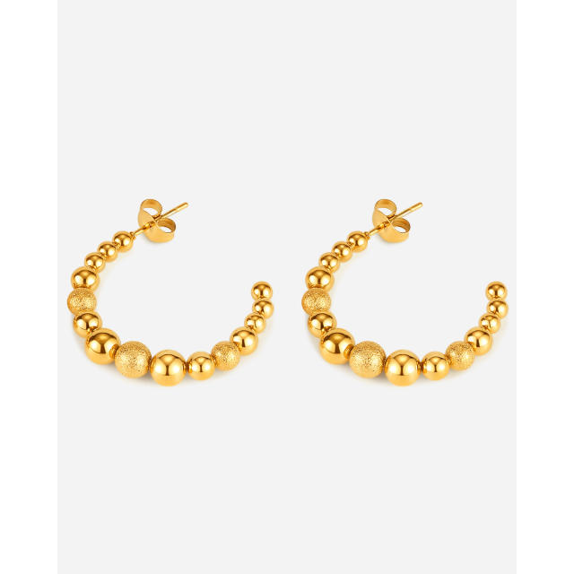 Personality beaded open hoop stainless steel earrings