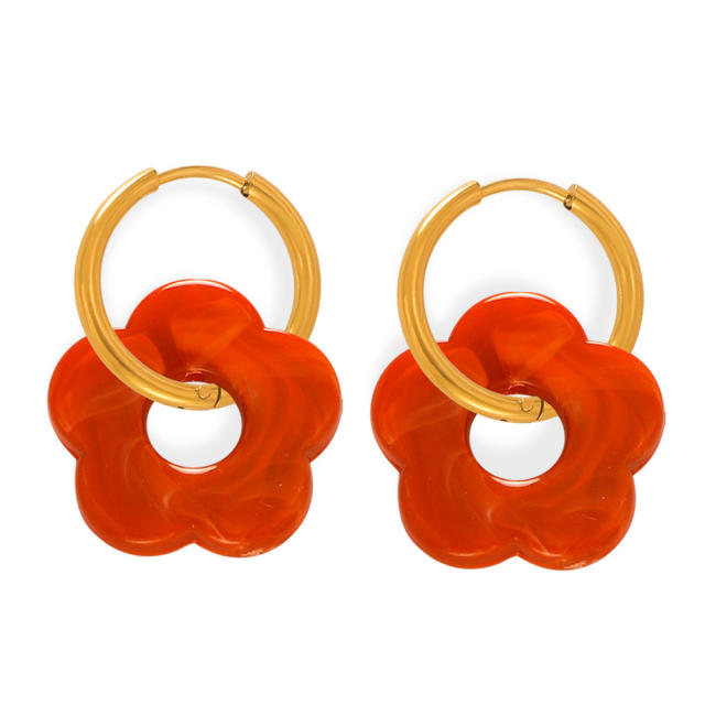 Spring summer colorful petal flower pendant stainless steel necklace earrings set