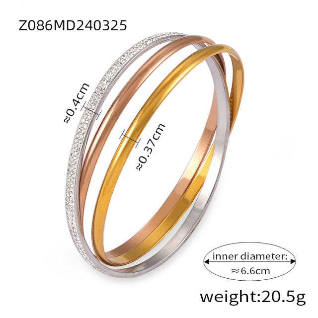 Easy match unique mix color diamond stainless steel bangle band