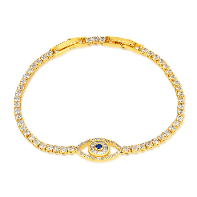 Delicate tennis chain diamond evil eye gold plated copper bracelet