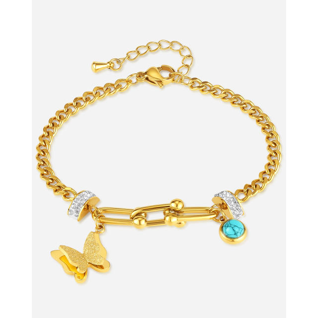 Hot sale frosted buttefly charm stainless steel chain bracelet