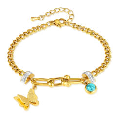 Hot sale frosted buttefly charm stainless steel chain bracelet