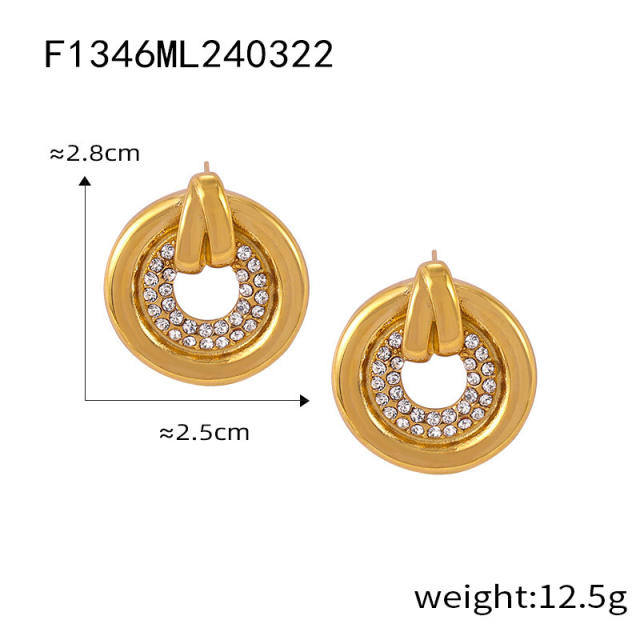 Elegant diamond circle stainless steel earrings