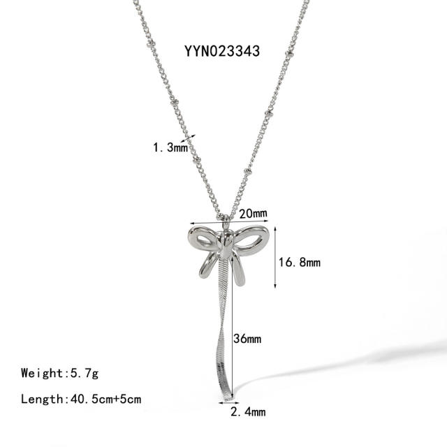 18KG sweet bow pearl flower stainless steel necklace collection