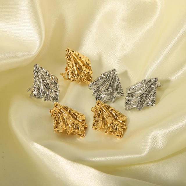 18KG vintage fold pattern geometric stainless steel earrings rings set
