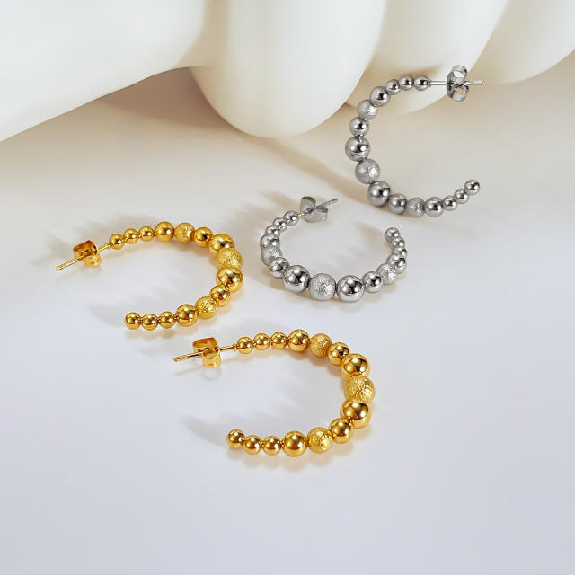 Personality beaded open hoop stainless steel earrings