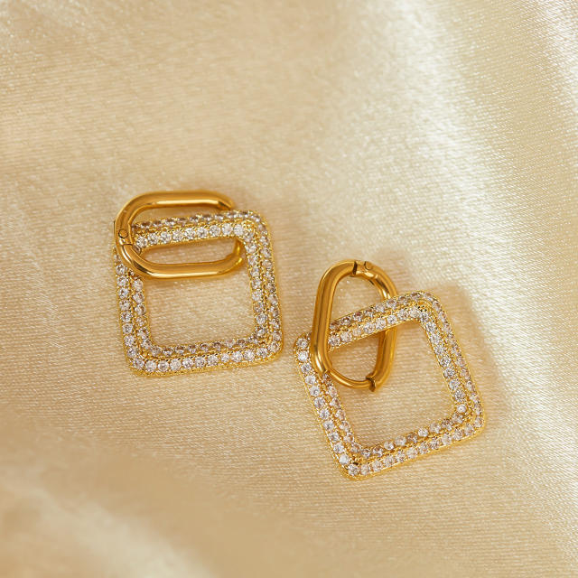 Korean fashion diamond copper charm stainless steel earrings