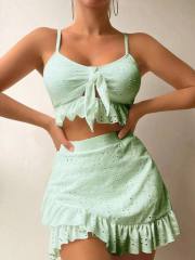 3 piece plain color swimsuit set