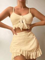 3 piece plain color swimsuit set