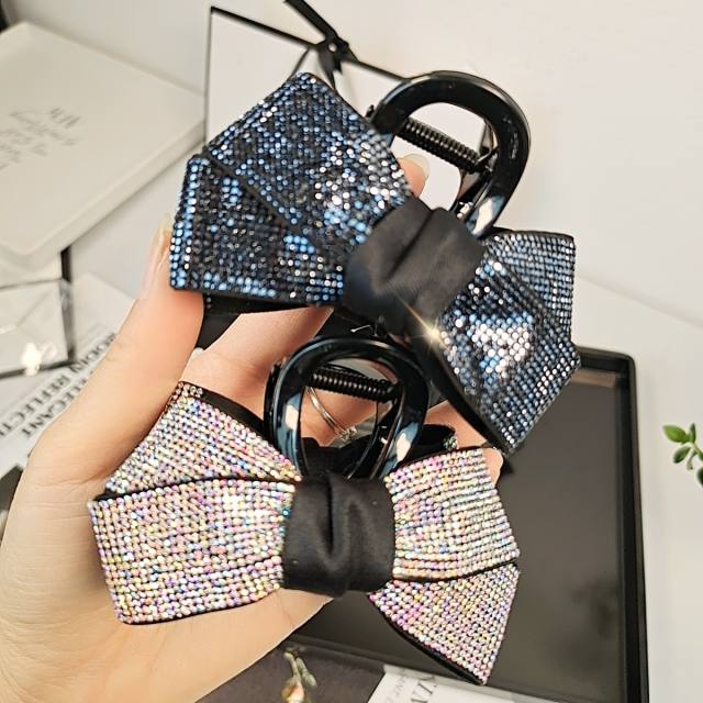 Delicate large size diamond bow hair claw clips
