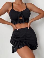 3 piece plain color swimsuit set