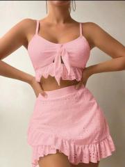 3 piece plain color swimsuit set