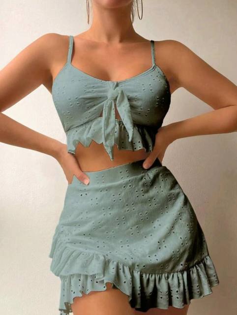 3 piece plain color swimsuit set