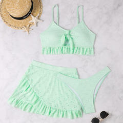 3 piece plain color swimsuit set