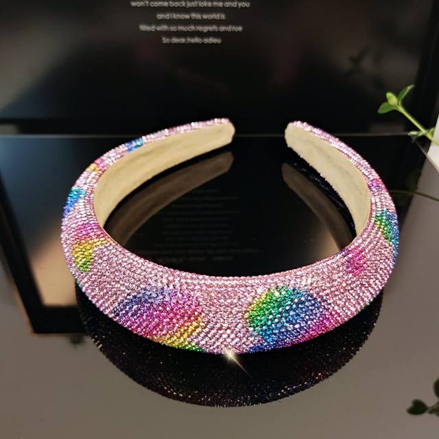 Spring summer heart shape full diamond colorful padded headband