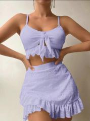 3 piece plain color swimsuit set