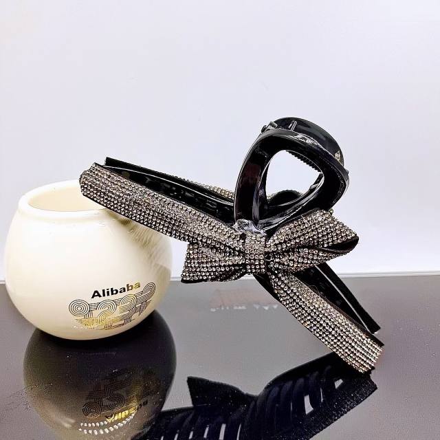 Elegant full diamond bow large size hair claw clips
