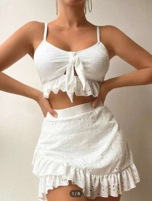 3 piece plain color swimsuit set