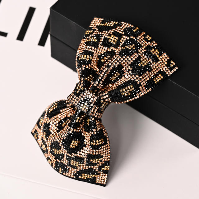 Personality leopard grain pattern cute bow diamond french barrette hair clips
