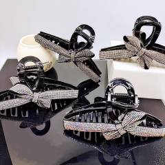 Elegant full diamond bow large size hair claw clips