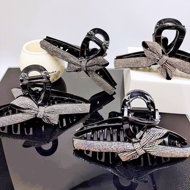Elegant full diamond bow large size hair claw clips