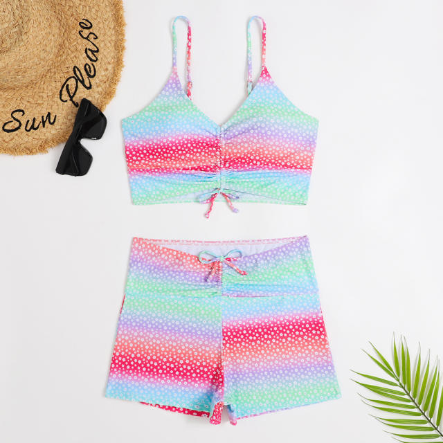 Spring summer colorful pattern floral polka dots high waist swimsuit