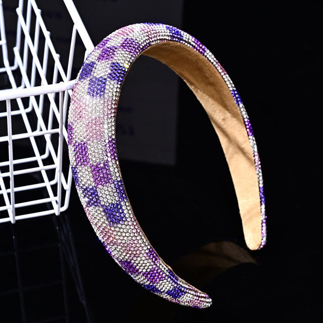 Popular colorful diamond pave setting checkered pattern padded headband