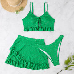 3 piece plain color swimsuit set