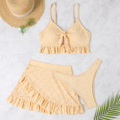 3 piece plain color swimsuit set