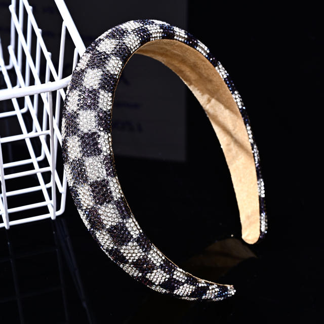 Popular colorful diamond pave setting checkered pattern padded headband