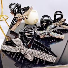 Elegant full diamond bow large size hair claw clips