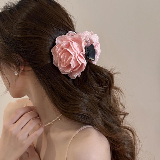 Korean fashion lace fabric flower women hair claw clips
