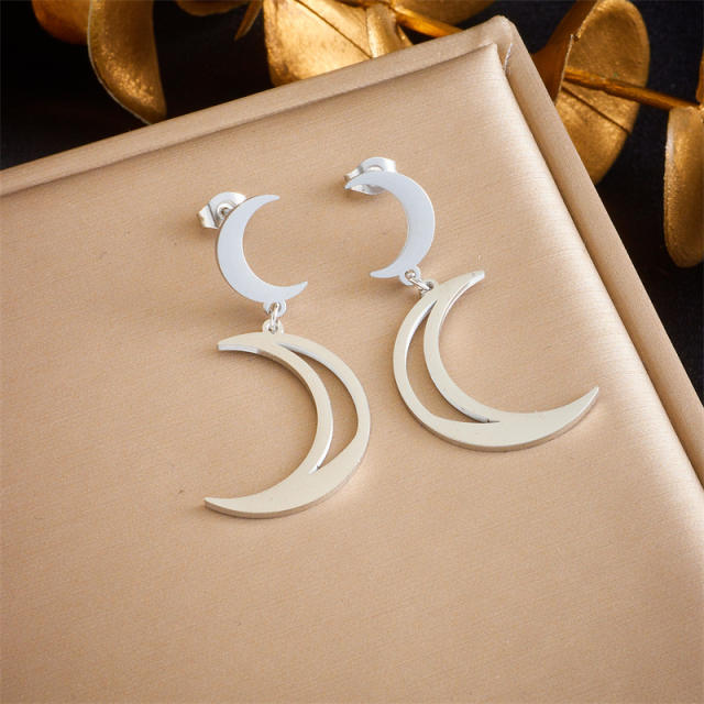 Elegant moon star hollow out stainless steel earrings