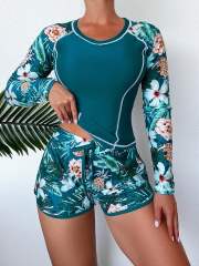 Hot sale floral pattern long sleeve fashion swimsuit surfing swimsuit