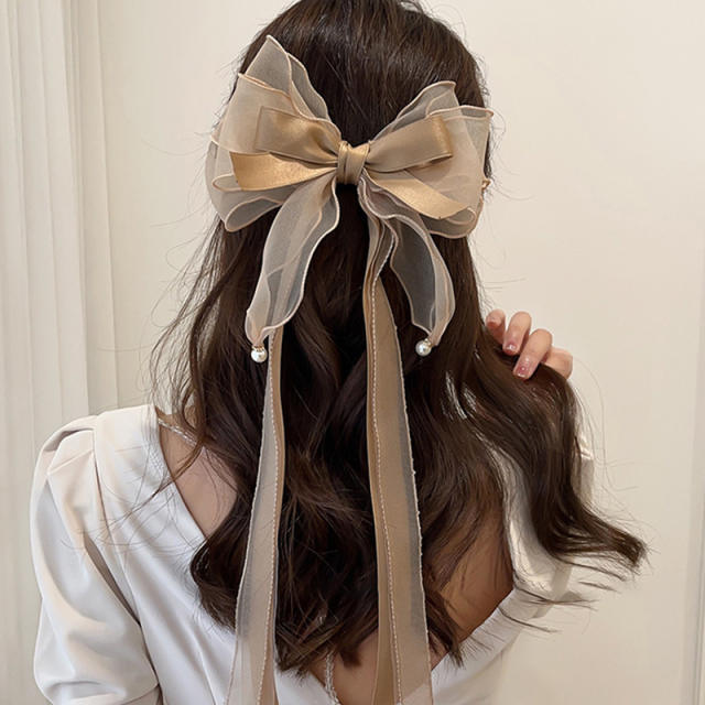 Oversize organza bow layer french barrette hair clips