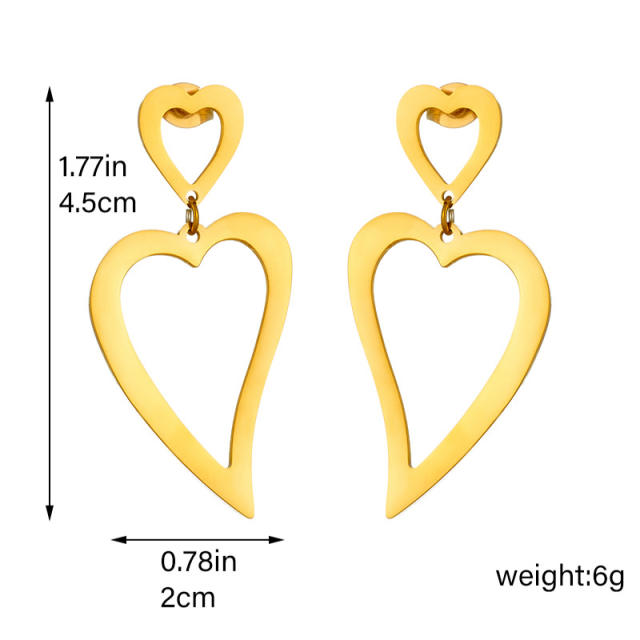 Creative heart hollow out stainless steel earrings