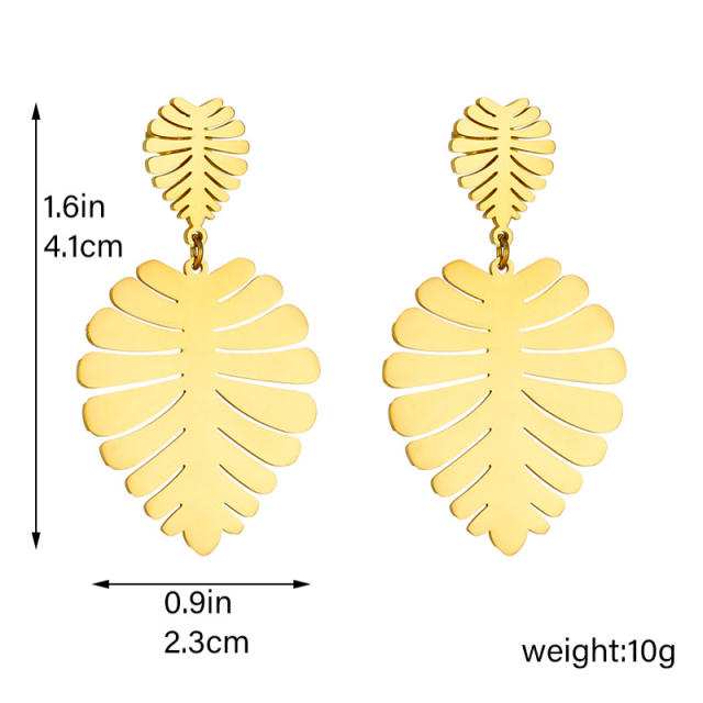 Creative Palm leaves stainless steel dangle earrings
