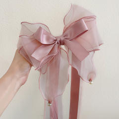 Oversize organza bow layer french barrette hair clips