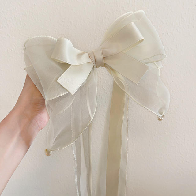 Oversize organza bow layer french barrette hair clips