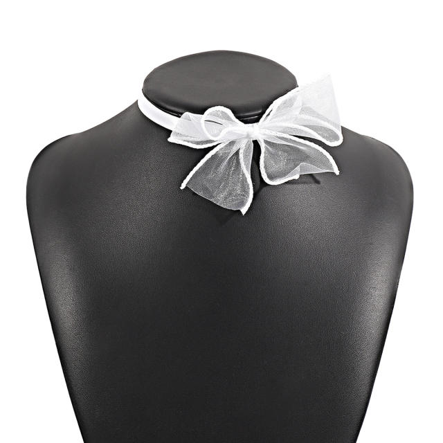 Elegant fabric butterfly strappy choker necklace