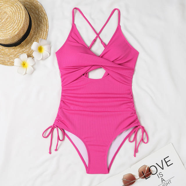 Popular backless plain color sexy one piece swimsuit