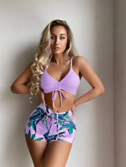 High waist summer pattern women two piece swimsuit