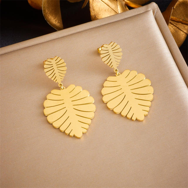 Creative Palm leaves stainless steel dangle earrings
