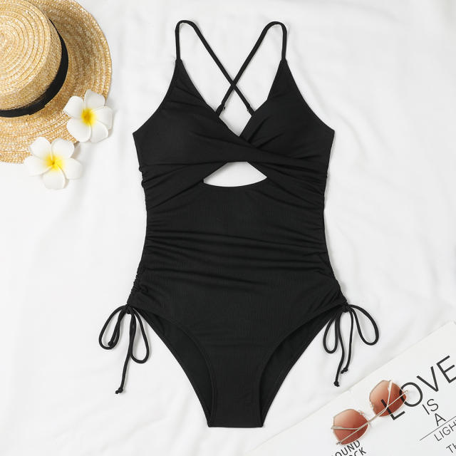 Popular backless plain color sexy one piece swimsuit