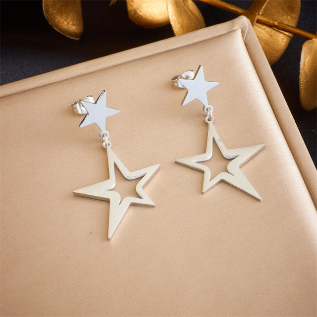 Creative hollow out star stainless steel earrings