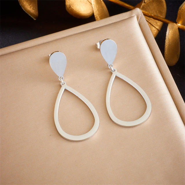 Simple hollow out drop shape stainless steel earrings
