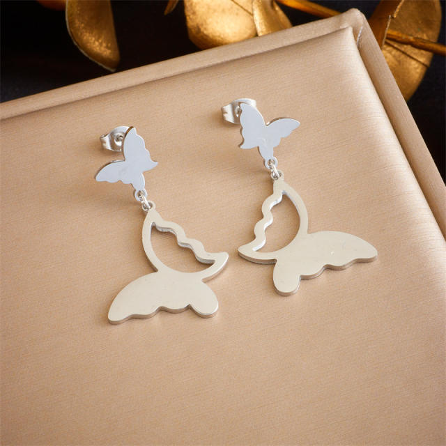 Concise hollow out butterfly stainless steel earrings