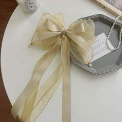 Oversize organza bow layer french barrette hair clips